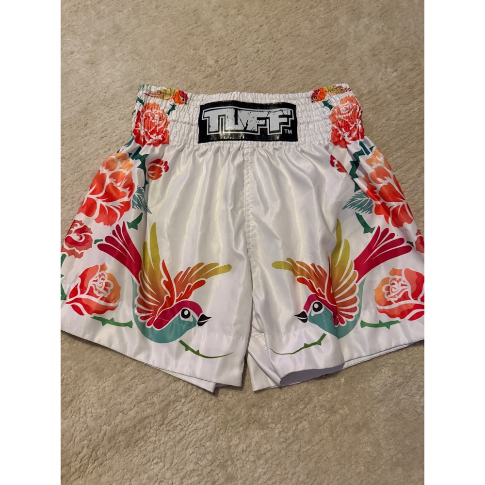 Tuff Sport Muay Thai Boxing Shorts White Floral Bird Print Womens Large